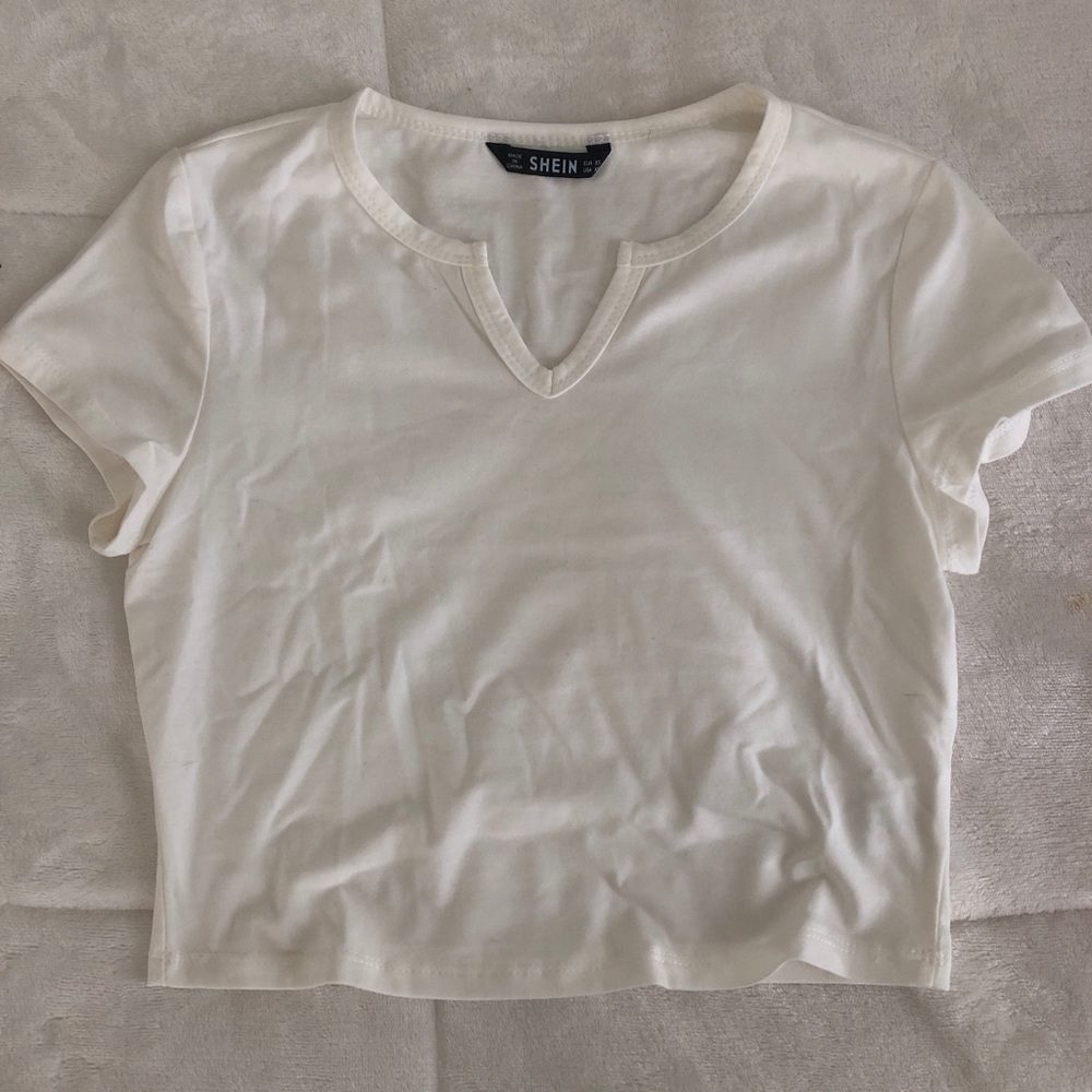 Shein White Notched Crop Top